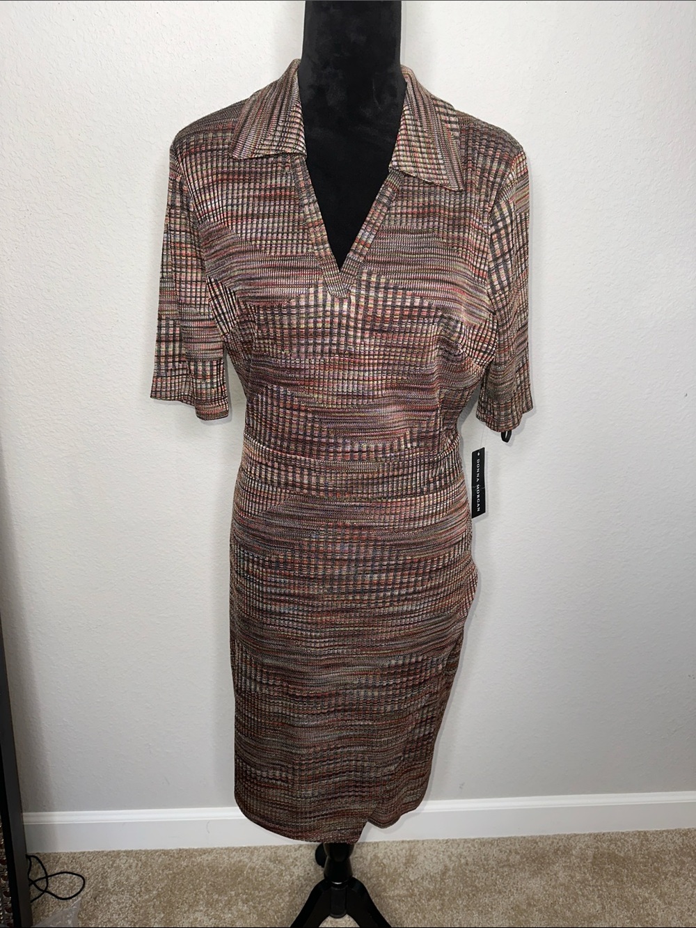 Donna Morgan Brown Striped Collared Midi Dress